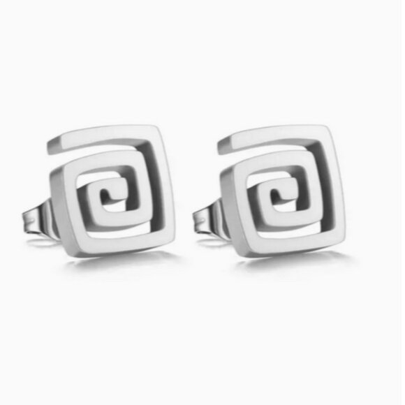 Greek Key Stainless Steel Earrings NWT - Picture 3 of 4